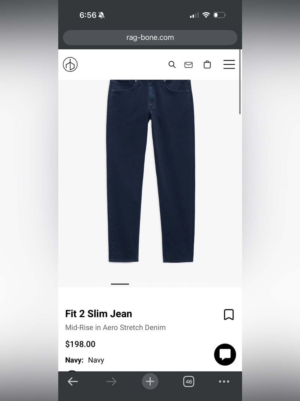 Used - Rag & Bone Navy Fit 2 Slim Jean - Men's - 34x32 - Read Description